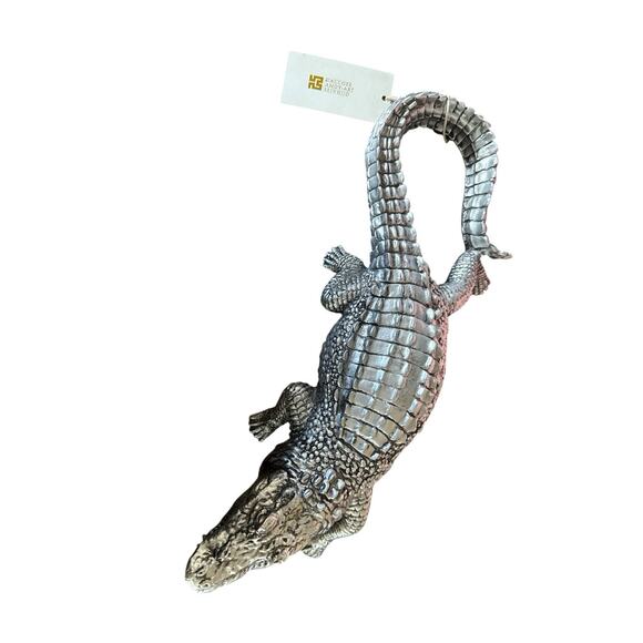 Haucoze Silver Tone Crocodile Statue 14” - Picture 2 of 5